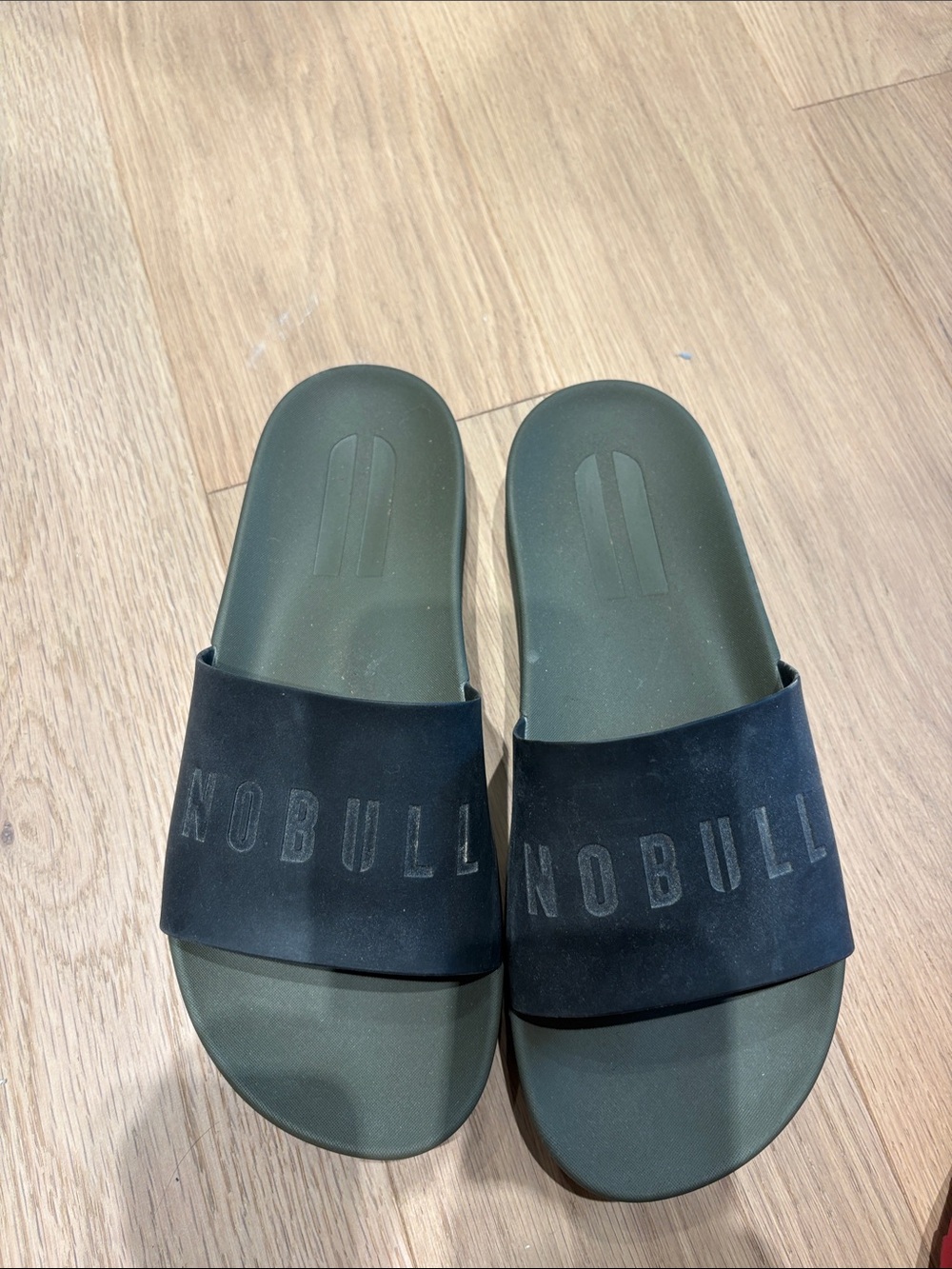 NOBULL Olive Footbed Slide Sandals with Black Straps